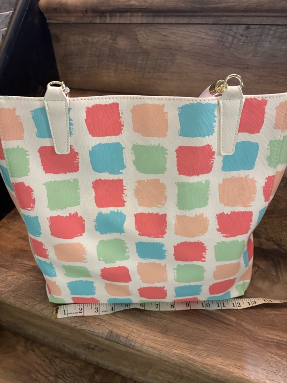 White Tote Bag with Pastel Color Block Print